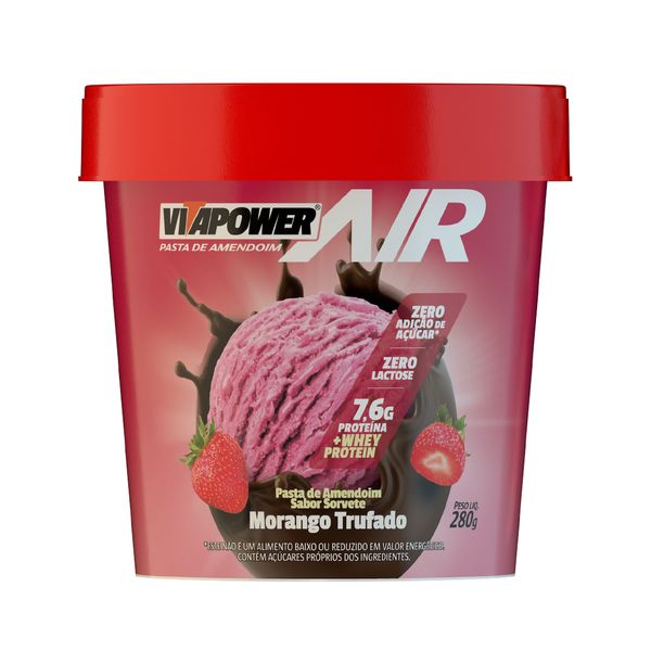 VITAPOWER®: Pasta de Amendoim Sabor Morango Trufado 280g Pasta de Amendoim com Whey Protein Morango Trufado 280g - Vitapower
