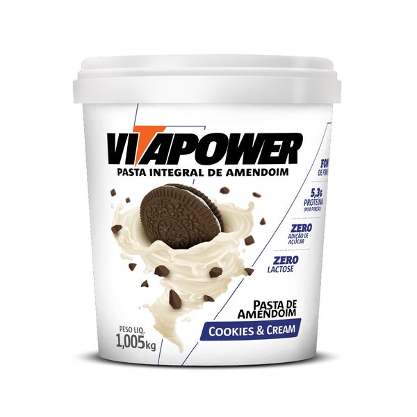VITAPOWER®: Pasta de Amendoim Sabor Cookies e Cream 1005g Pasta de Amendoim Gourmet Cookies e Cream 1.005g - Vitapower
