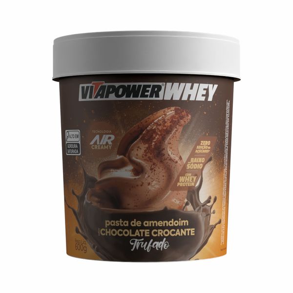 VITAPOWER®: Pasta de Amendoim Sabor Chocolate Crocante 600g Pasta de Amendoim VITAPOWER® Whey sabor Chocolate Crocante Trufado – 600g