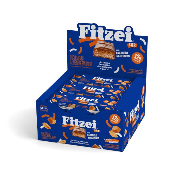 FITZEI® Barras de proteínas: Display c/12 barras 40g - Caramelo e Amendoim