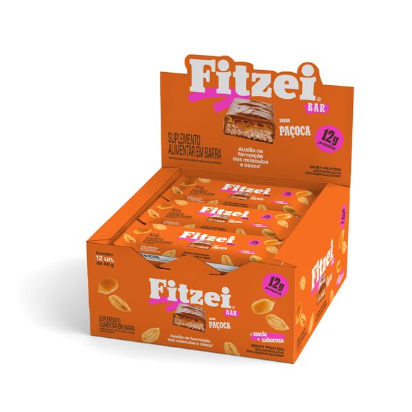 FITZEI® Barras de proteínas: Display c/12 Barras 40g - Paçoca